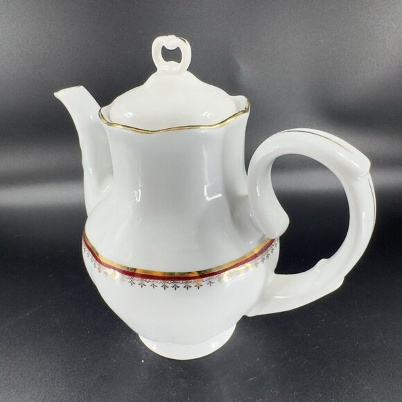 Vintage Antique Favolina Made in Poland Fine Porcelain Teapot Carafe Red Line - Picture 13 of 15